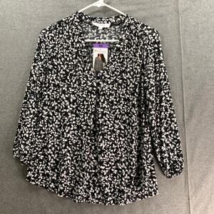 Vince Camuto V neck Top Women Extra Small Floral Shirt Ladies